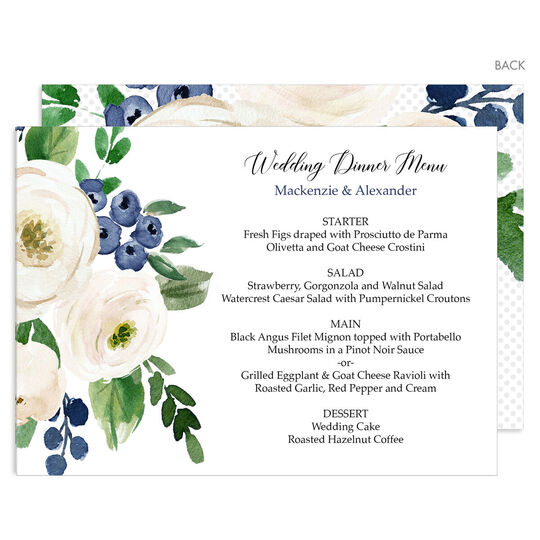 White Ivory Roses and Berries Menus